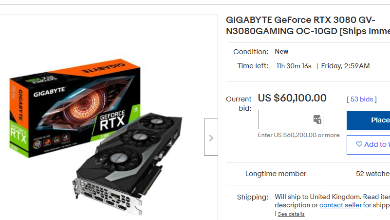 ebay listing for RTX 3080