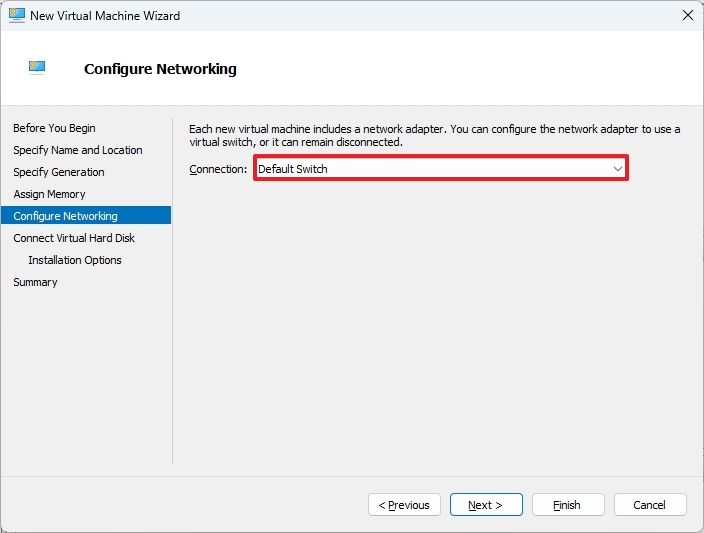 Hyper-V default switch connection