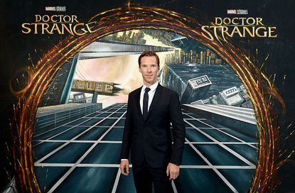 Benedict Cumberbatch in front of the Doctor Strange inspired 3D Art at a fan screening, to celebrate the release of Marvel Studio's Doctor Strange at the Odeon Leicester Square, on October 24