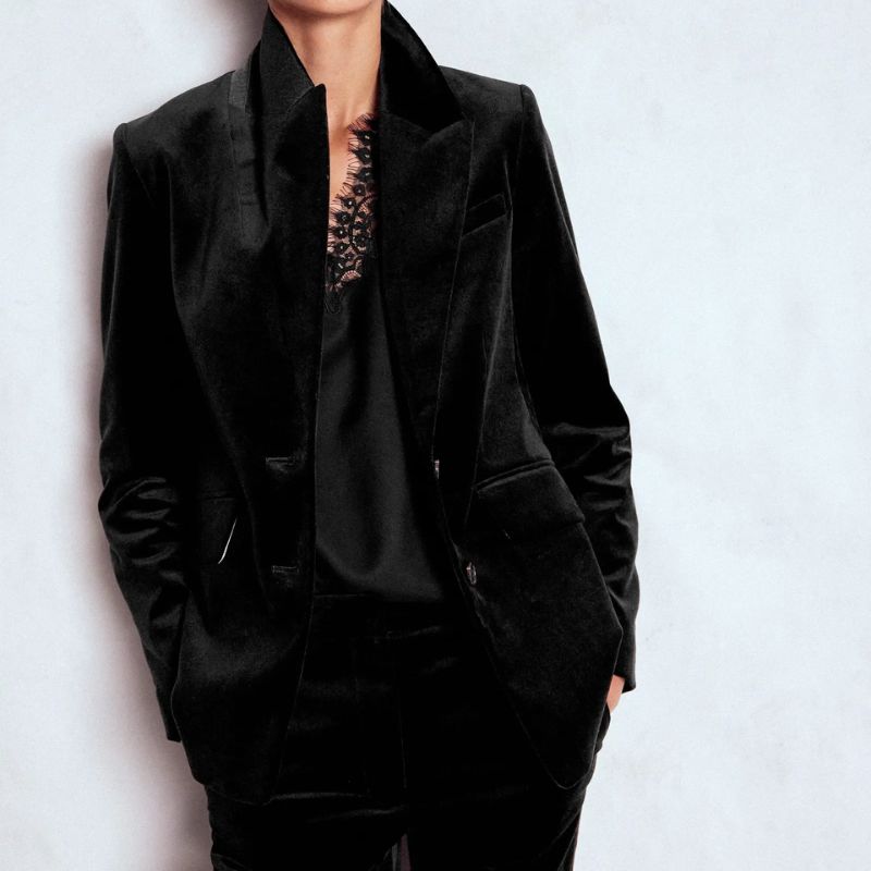 Boden velvet blazer on model 