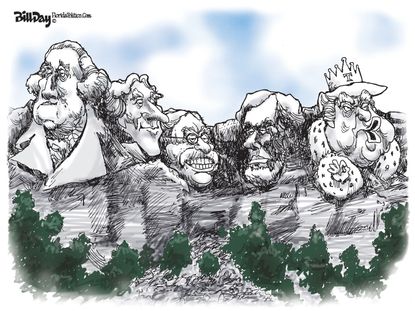 Political Cartoon U.S. Mount Rushmore King Trump