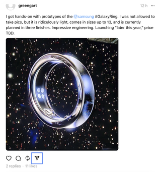 Threads post about Samsung Galaxy Ring