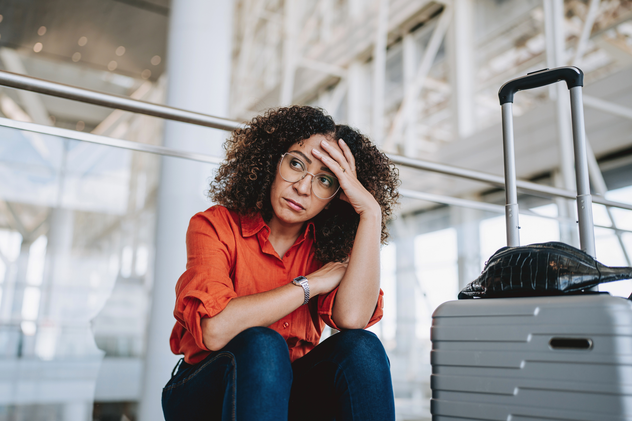 Woman frustrated at the airport