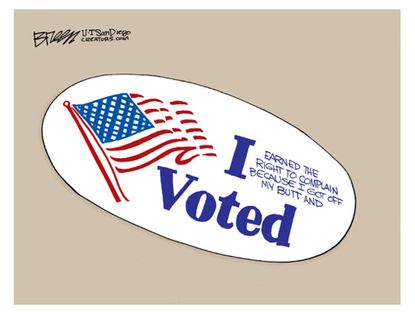 Political cartoon I voted sticker election turnout midterm
