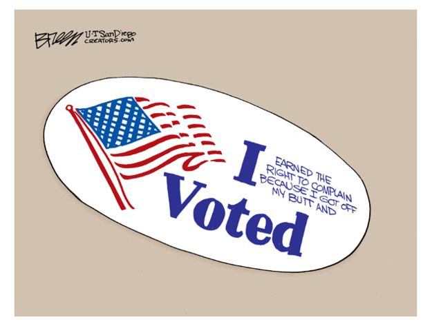 Political cartoon I voted sticker election turnout midterm