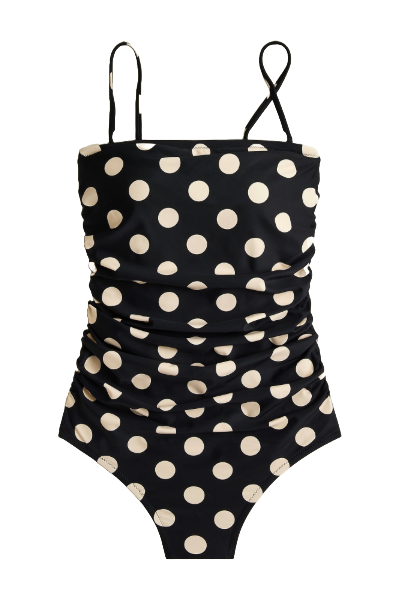 J.Crew, Gemma ruched bandeau one-piece in dot print (Was $128) 