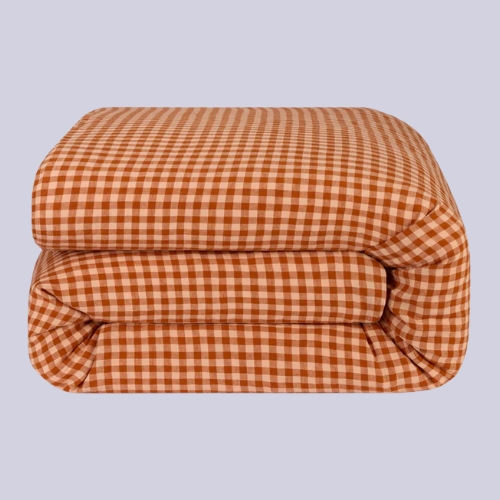 Piglet in Bed, Cinnamon &amp;amp; Peach Colour Drenched Gingham Linen Blend Duvet Cover