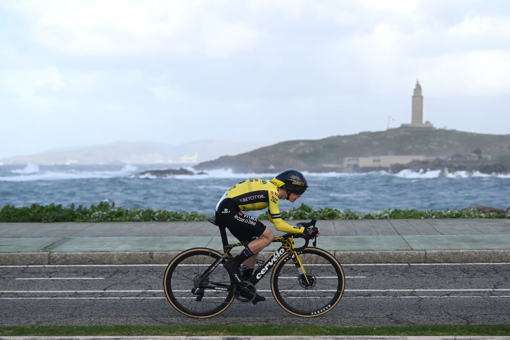 A CORUNA SPAIN FEBRUARY 22 Jonas Vingegaard of Denmark and Team Visma Lease a Bike sprints during the 3rd O Gran Camio The Historical Route 2024 Stage 1 a 141km individual time trial at stage from A Coruna to A Coruna on February 22 2024 in A Coruna Spain Photo by Dario BelingheriGetty Images