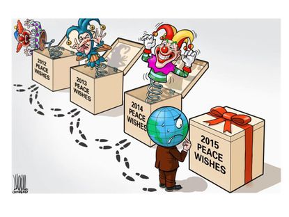 Editorial cartoon 2015 New Year world peace