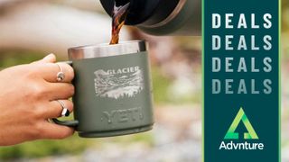 Person pouring coffee into Camp Green Yeti mug