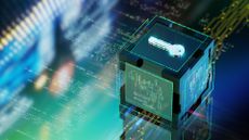 'Q-Day' quantum computing attack showing a data storage container with encryption key unlocked, placed on top of a digital interface.