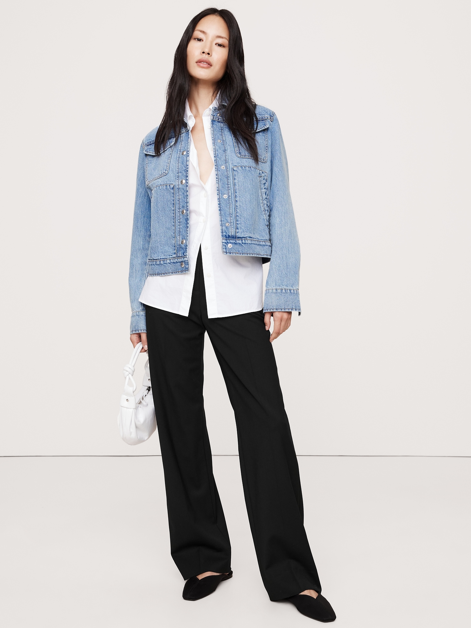 High-Rise Modern Straight Italian Lightweight Wool Pant