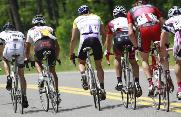 Climber Valeriy Kobzarenko (Team Type 1) gets up on the bike as he climbs one of the several mountains of stage three. Kobzarenko was part of the main break.