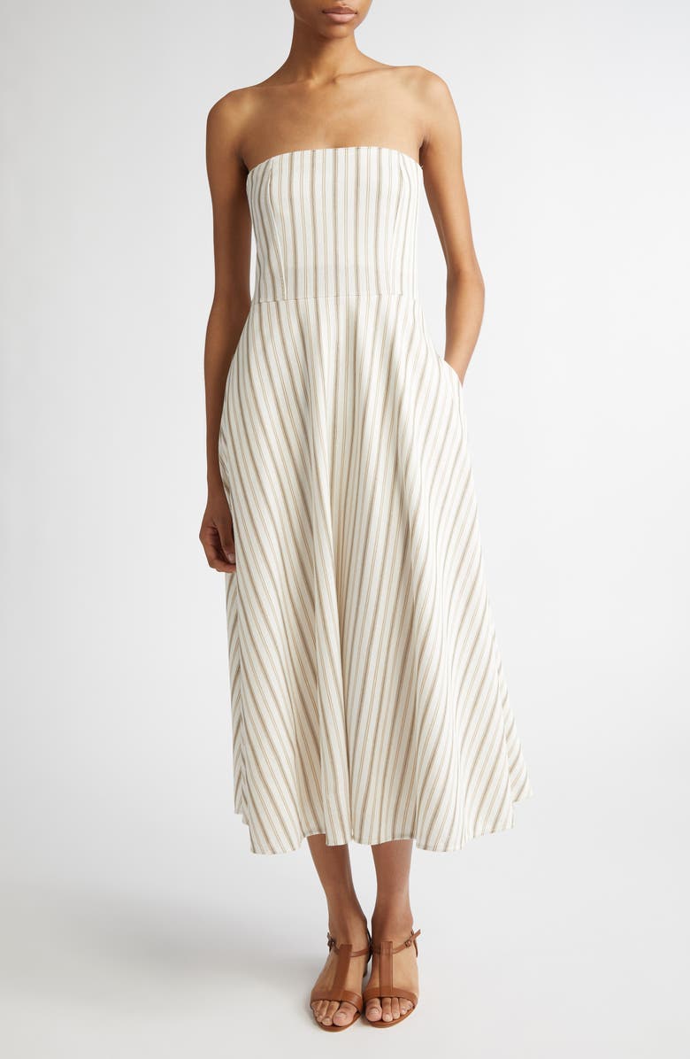 Fervida Stripe Bustier Cotton &amp;amp; Linen Midi Dress
