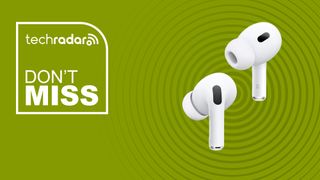 The Apple AirPods Pro 2 on a green background with text saying Don't Miss.