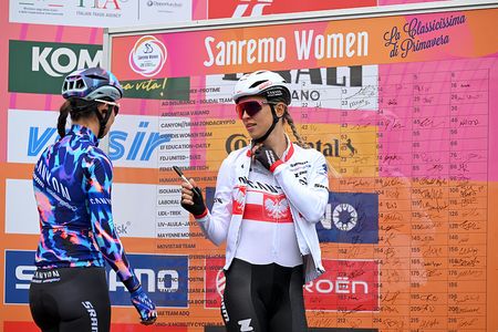 GENOVA, ITALY - MARCH 21: Kasia Niewiadoma of Poland and Team CANYON//SRAM zondacrypto prior to the 8th Milano-Sanremo Donne 2026, Women's Elite a 156km one day race from Genova to Sanremo / #UCIWWT / on March 21, 2026 in Genova, Italy. (Photo by Tim de Waele/Getty Images)