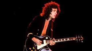 Neal Schon of Journey performs on stage at the Nassau Colliseum on October 10, 1981 in Uniondale, Long Island, New York. Playing a Gibson Les Paul guitar with P90 pickups