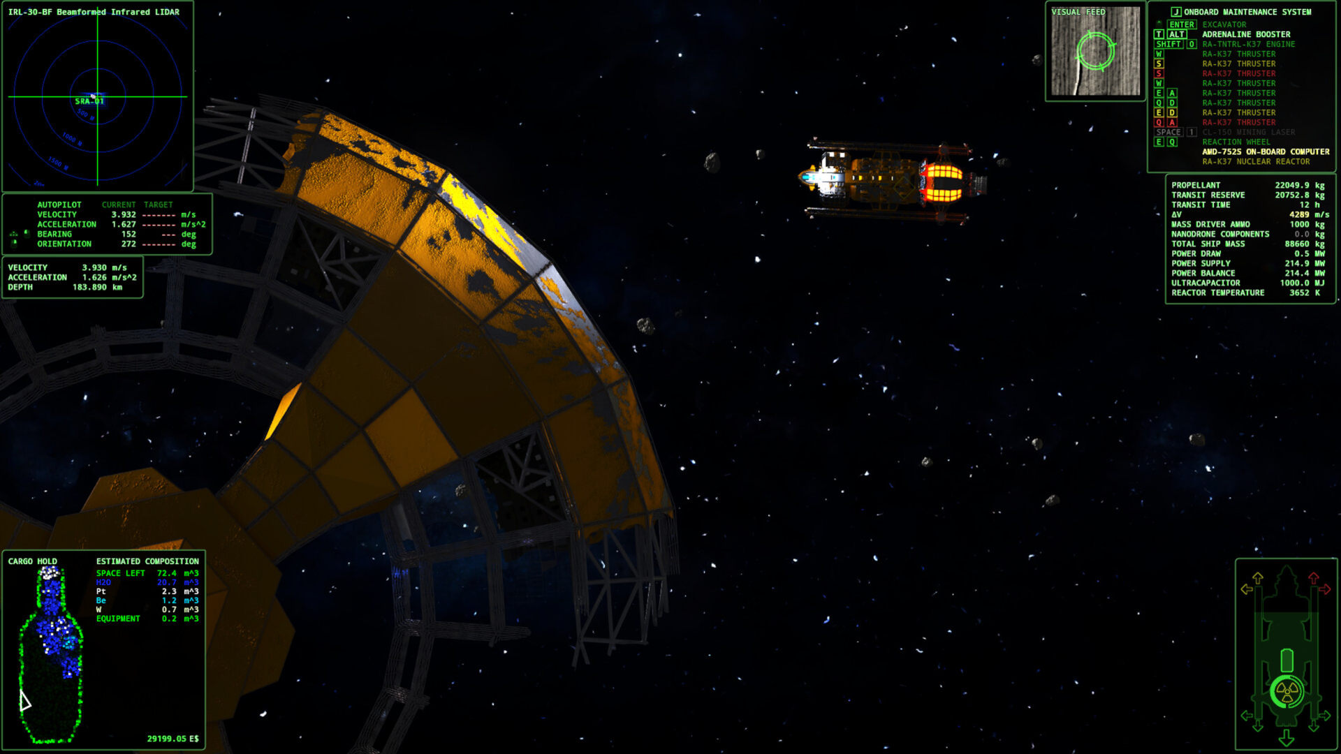 Screenshot from sci-fi debris clear-up and mining game "&amp;Delta;V: Rings of Saturn".