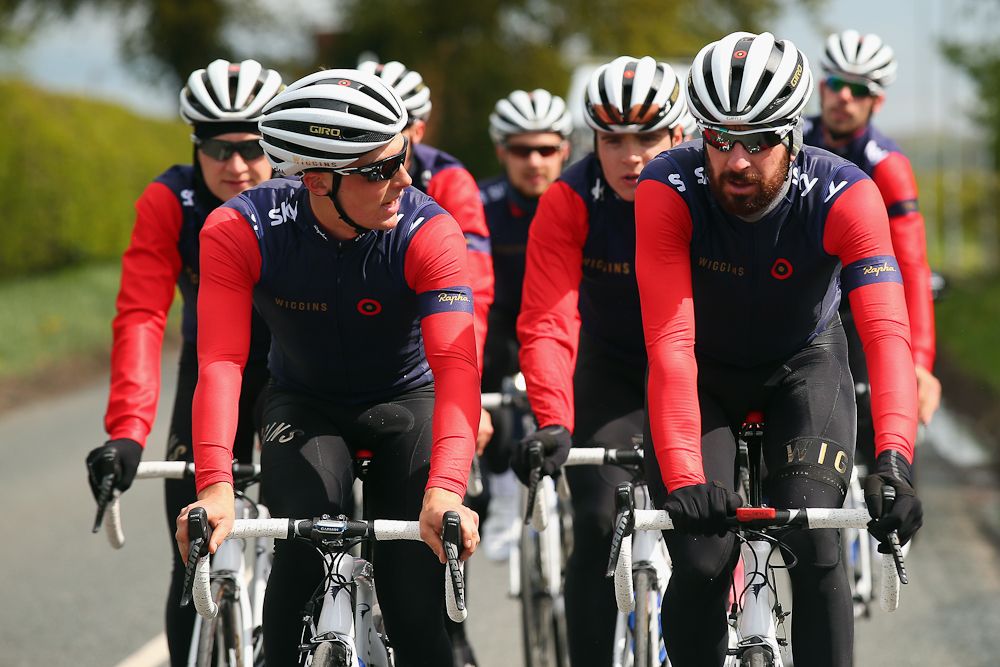 Bradley Wiggins trains with the Wiggins team ahead of the Tour de Yorkshire.