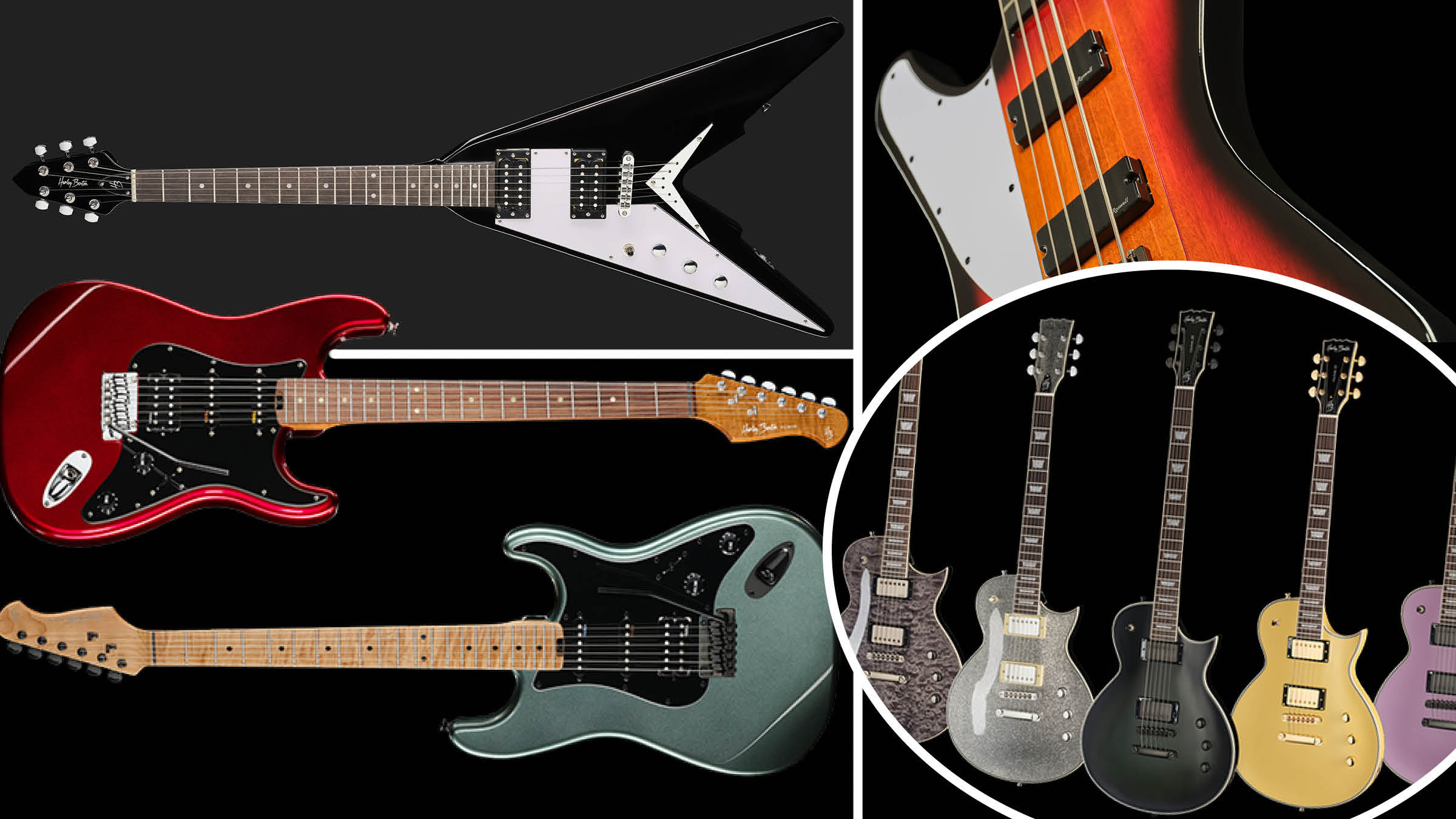 Harley Benton NAMM 2026 releases include left-handed options on its V-style electric and offset bass guitars, fresh finish options for the SC single-cuts, and new colours for its HSS S-style