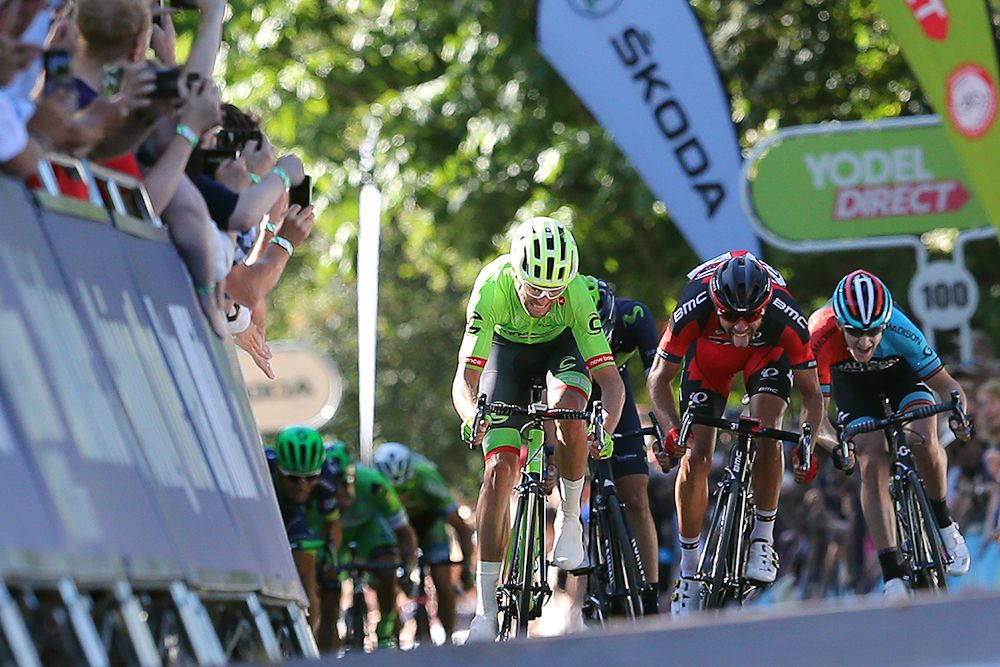 The leaders close in in the finish during stage 5 at the Tour of Britain.
