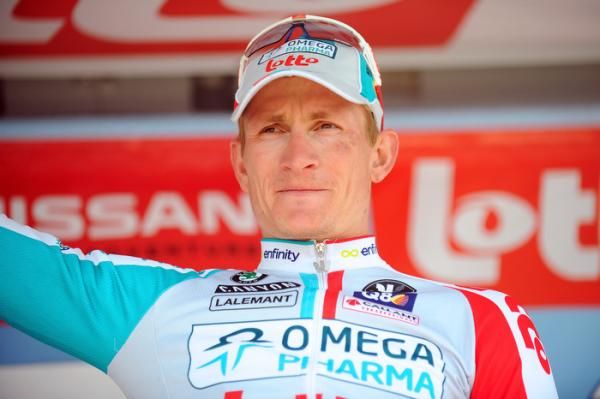 Stage winner Andr&eacute; Greipel (Omega Pharma-Lotto) on the podium.