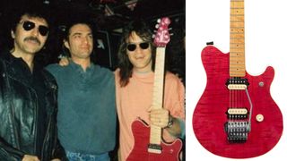 Eddie Van Halen and Tony Iommi with an Ernie Ball Music Man electric guitar