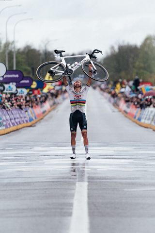 Picture by Zac Williams/SWpix.com - 31/03/2024 - Cycling - 2024 Ronde Van Vlaanderen - Mathieu Van Der Poel, Alpecin Deceuninck, wins the 2024 Ronde Van Vlaanderen.