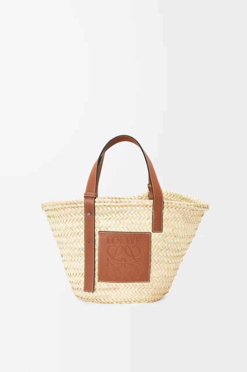 Loewe x Paula's Ibiza, Small Leather-Trimmed Woven Raffia Tote