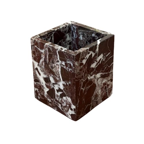 Stoneplus Natural Marble Stone Square Storage Container Empty Vessel Holder Cup for Candle/pens/sundries Items (rosa Levanto)