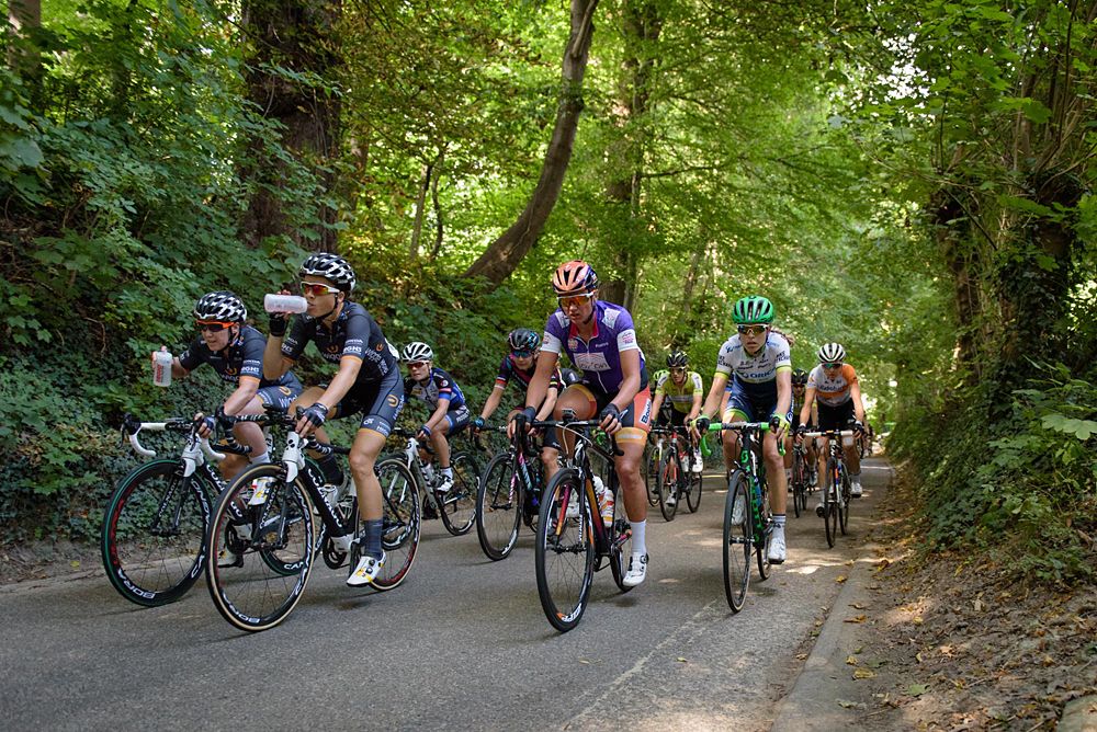The peloton are closing in on the breakaway at the 123 km Stage 3 of the Boels Ladies Tour 2016 on 1st September 2016