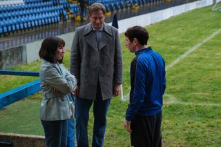 Morven Christie and Steve Edge as Andy's parents Jean and Terry with their son at training.