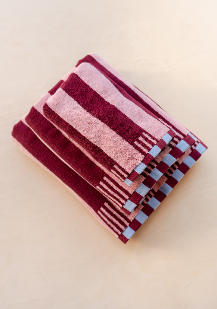 Terry Cotton Towels in Pink Stripe