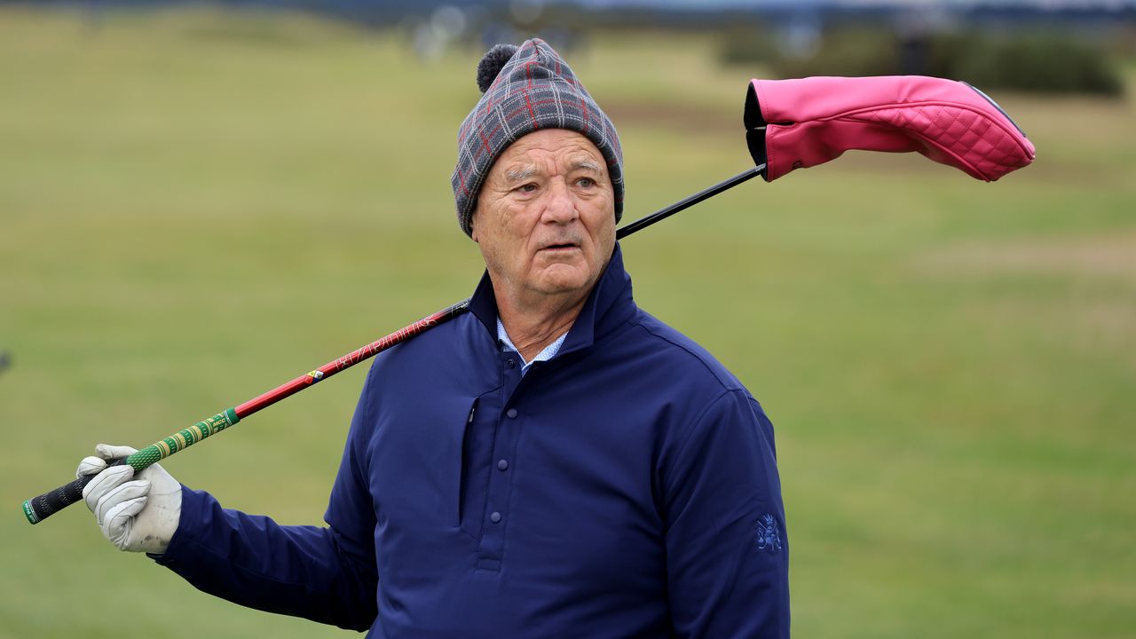 Bill Murray holding his driver during a practice round for the 2022 Alfred Dunhill Links Championship