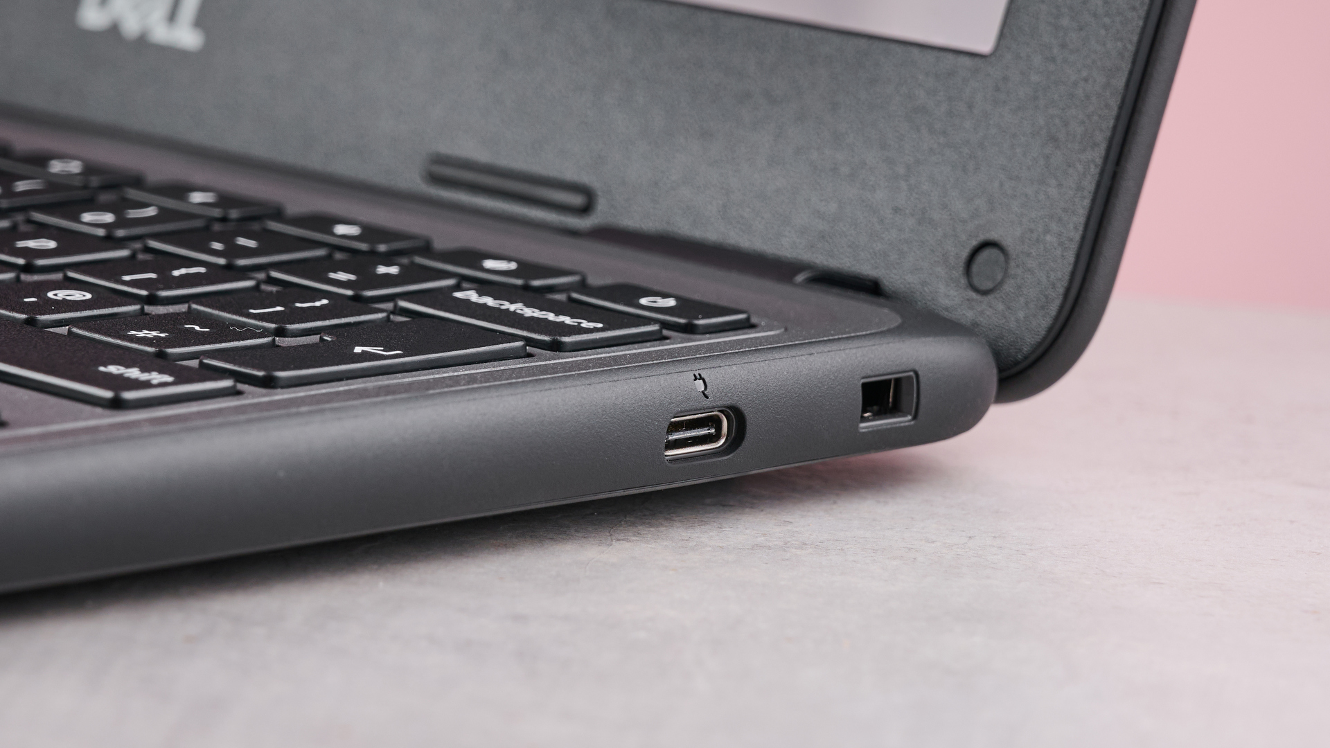 Close-up of right-side ports on Dell Chromebook 3120