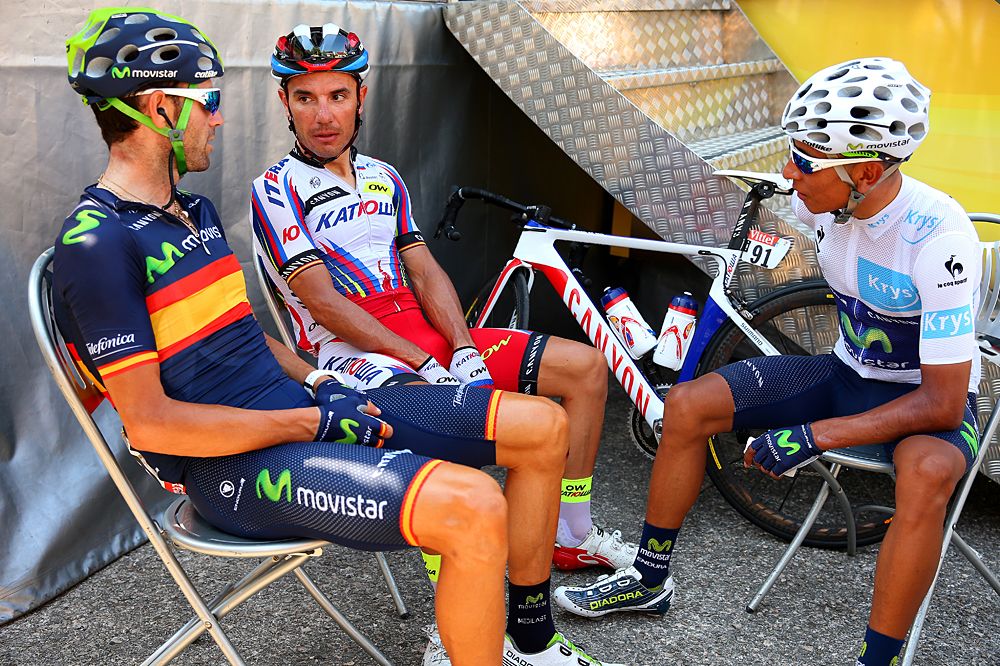 Alejandro Valverde (Movistar), Nairo Quintana (Movistar) and Joaquim Rodriguez (Katusha)