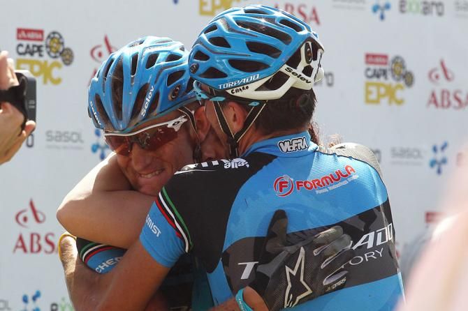 Roel Paulissen and Riccardo Chiarini of Torpado Factory celebrate after winning the 5th stage