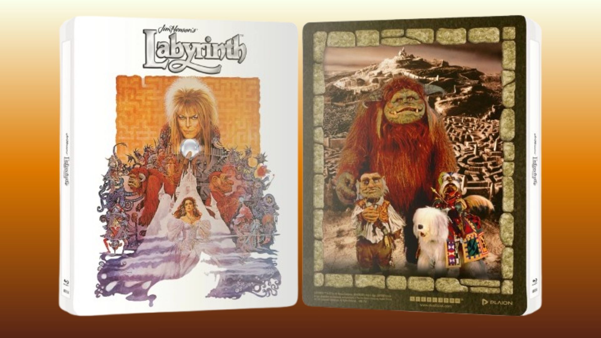 Labyrinth 4K Blu-ray steelbook collectors edition on a brown packground
