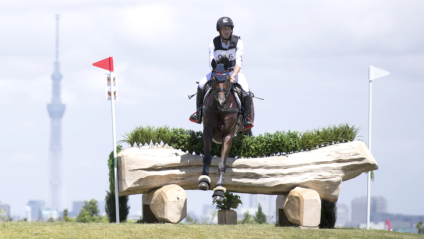 TOKYO, JAPAN - AUGUST 13 : Jung Michael &amp;amp; FISCHERWILD WAVE of GER in the Cross Country NO.17-A during the READY SRADY TOKYO Equestrian test event at the Sea forest Park on August 13, 2019 in Tokyo, Japan. (Photo by Yusuke Nakanishi)