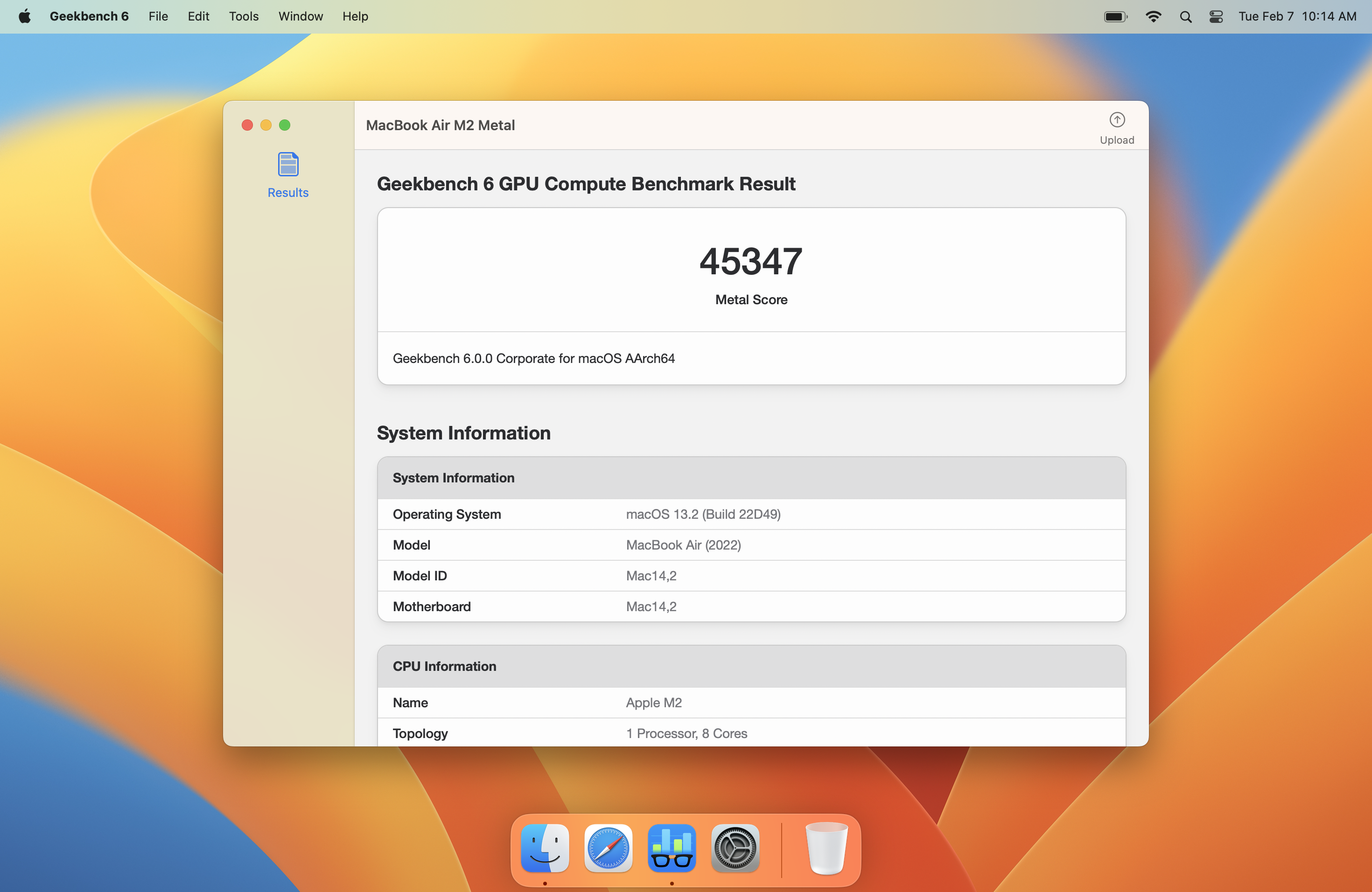 Geekbench 6 running on macOS