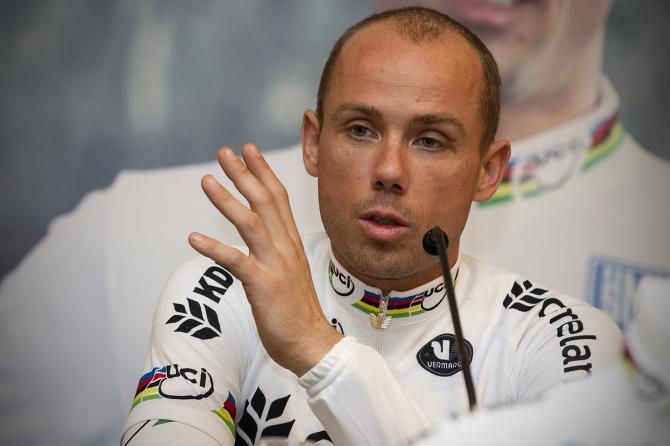 Sven Nys gave a press conference upon his return from winning the world 'cross championships