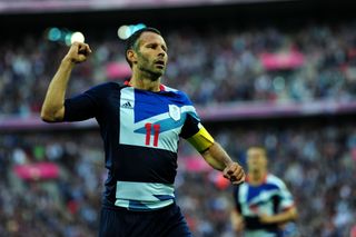 Ryan Giggs celebrates a goal for Great Britain against the United Arab Emirates at the 2012 Olympic Games.