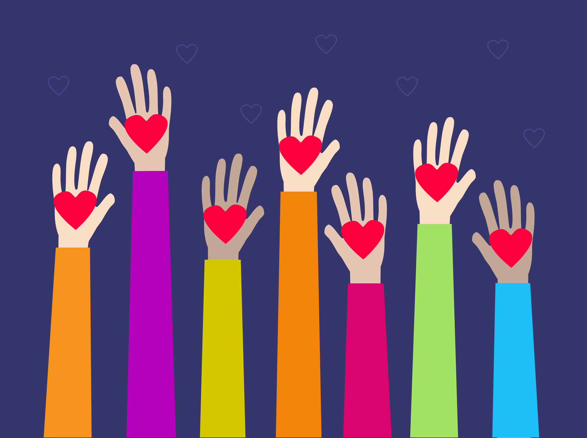 Raised hands, volunteering, donation and charity concept vector illustration, Raised hands, volunteering, donation and charity concept vector illustration