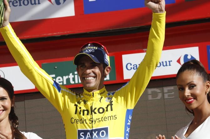 Alberto Contador celebrates his stage victory