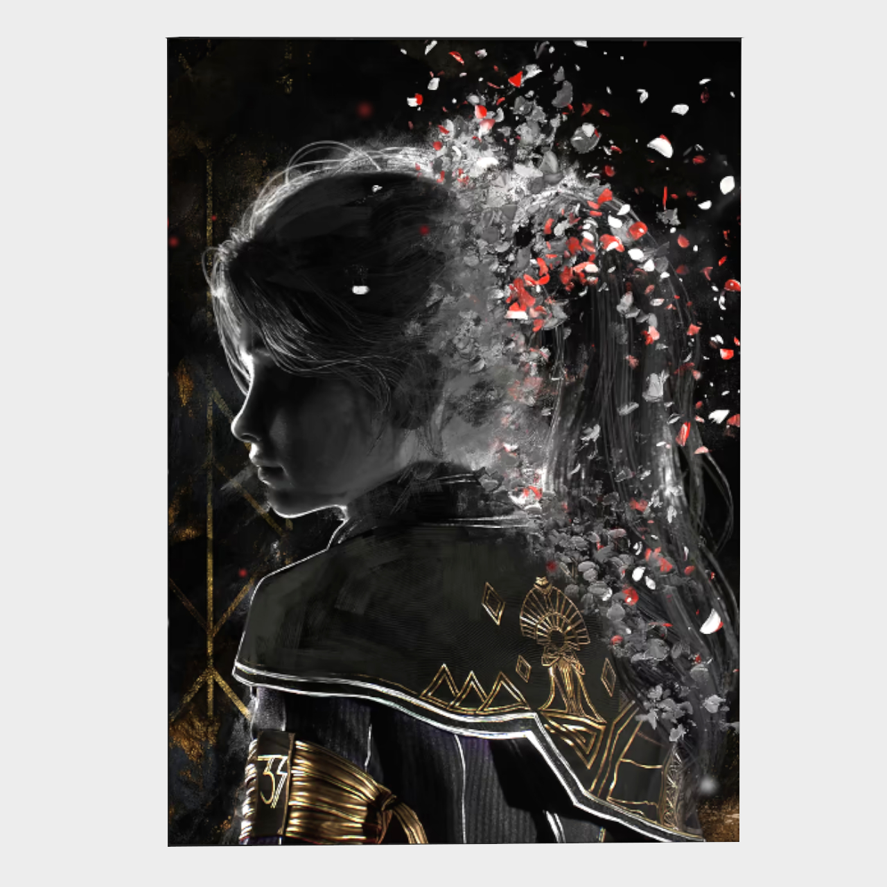 A Displate poster of a woman from Clair Obscur: Expedition 33 on a plain background