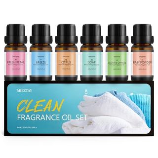 Clean Essential Oils Set - 6x10ml Fragrance Oil for Diffuser, Aromatherapy, Candle & Soap Making - Fresh Petal, Breeze, Citrus, Soap, Cedar&cypress, Baby Powder Aromatherapy Essential Oil Kit (10ml)