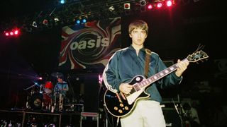 Noel Gallagher of British rock group Oasis live at the Astoria in London, 19th August 1994