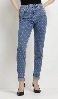 BLUE HIGH WAISTED BUM SCULPT MOM JEANS, $89 (£70) | River Island
