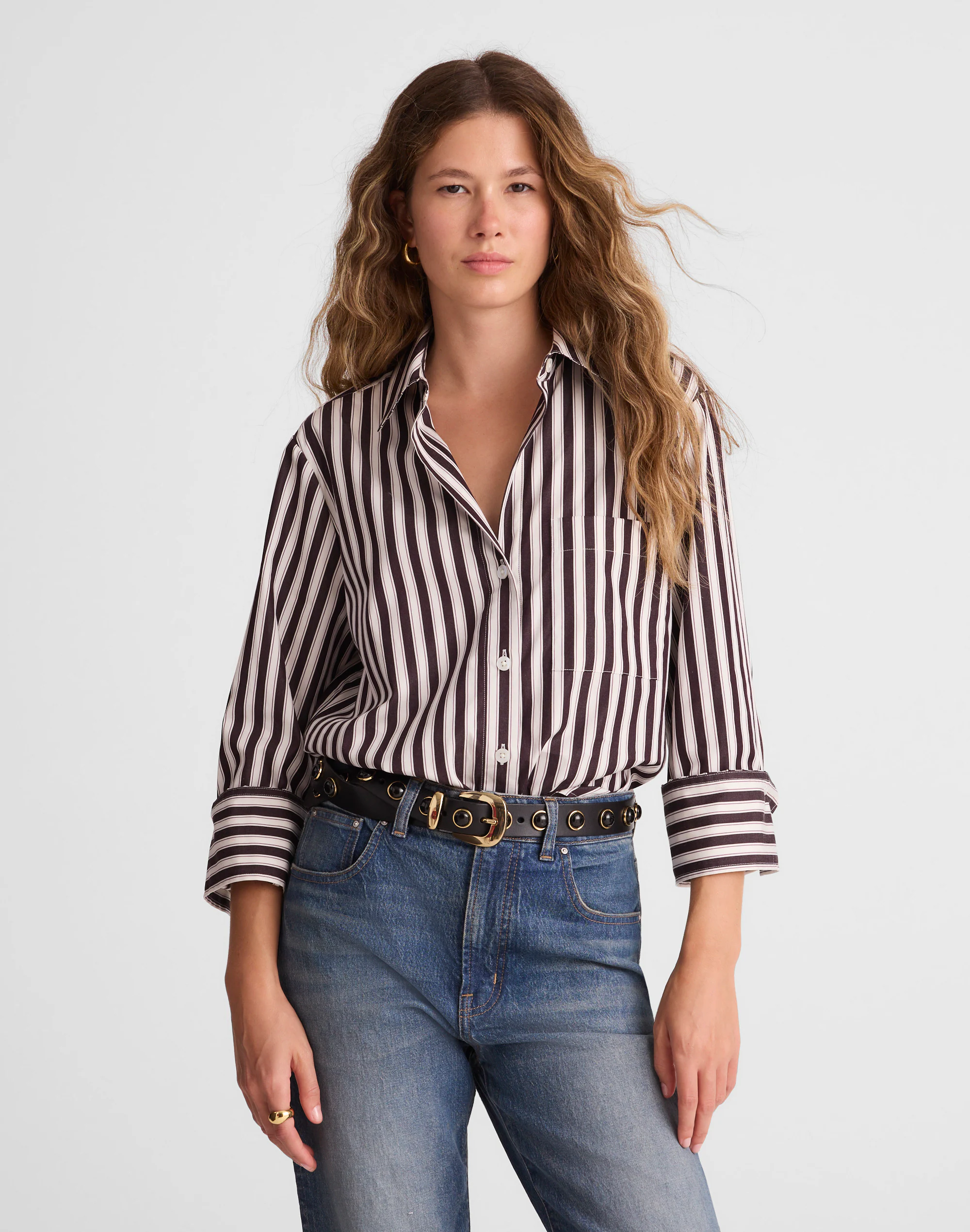 Easy Y-Neck Button-Up Shirt