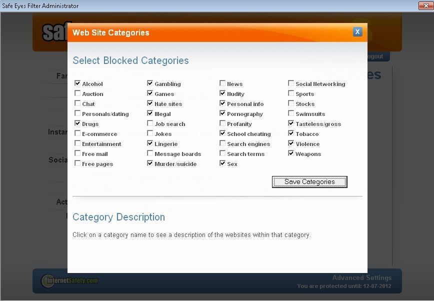 McAfee Safe Eyes image: This parental monitoring software lets you pick website categories to block.